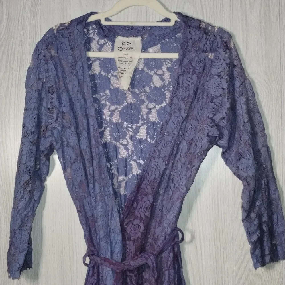 Free People One Purple and White Ombre Lace Duster Wrap Cardigan - Picture 2 of 8
